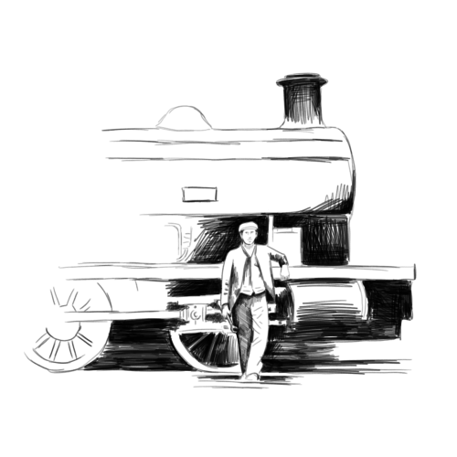 young man with train